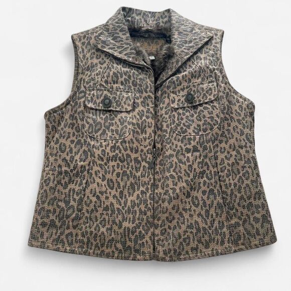 Vintage Leather Animal Print Leopard Vest Faux Fur Lining Y2K Statement Piece S - Picture 3 of 7